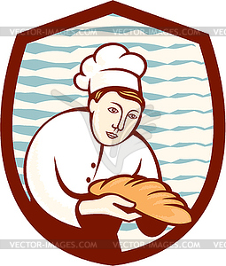 Baker Holding Bread Loaf Shield Retro - color vector clipart