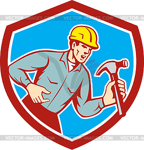 Builder Carpenter Shouting Hammer Shield Retro - vector image