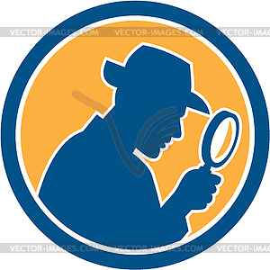 Detective Holding Magnifying Glass Circle Retro - vector clip art
