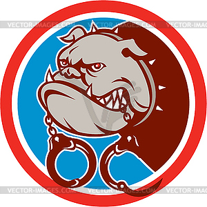 Bulldog Dog Mongrel Head Handcuffs Circle Retro - color vector clipart