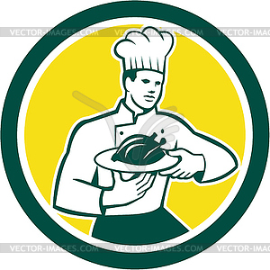 Шеф-повар порции Куриная Platter Circle Retro - векторное изображение