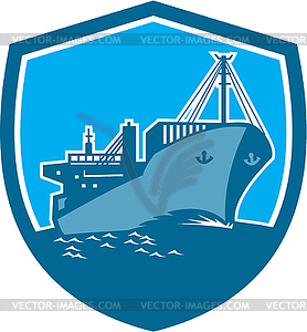 Container Ship Cargo Boat Shield Retro - vector image