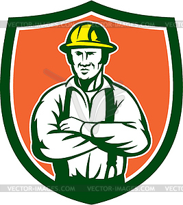 Electrician Arms Crossed Shield Retro - vector image