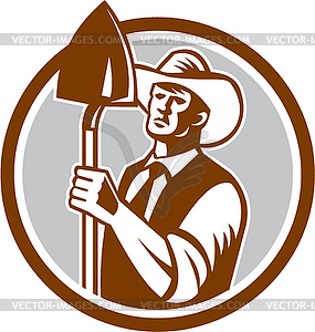 Organic Farmer Shovel Circle Woodcut - royalty-free vector clipart