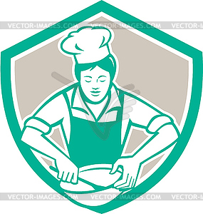 Female Chef Mixing Bowl Shield Retro - vector image