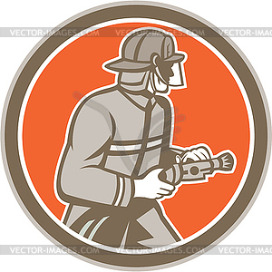 Fireman Firefighter Fire Hose Circle Retro - vector clipart