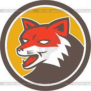 Red Fox Head Growling Circle Retro - vector clipart