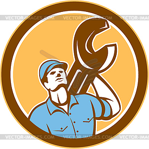 Mechanic Spanner Wrench Looking Up Retro - vector clipart