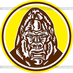 Angry Gorilla Head Circle Woodcut Retro - vector image