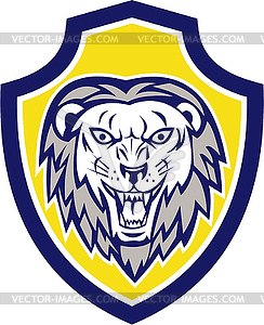 Angry Lion Head Roar Shield Retro - vector clip art