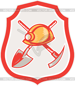 Miner Hardhat Spade Pick Axe Shield Retro - vector clip art