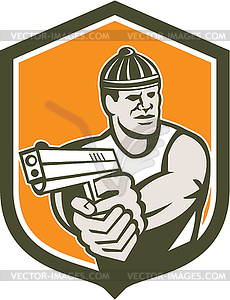 Robber Pointing Gun Shield Retro - vector clipart / vector image