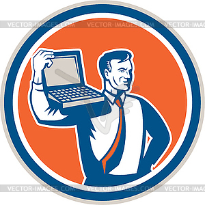 Computer Geek Technician Laptop Circle Retro - vector clip art