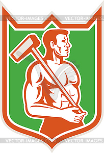 Союз работника с Sledgehammer Щит Ретро - векторное изображение