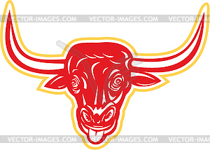 Angry Bull Head Tongue Out Retro - color vector clipart