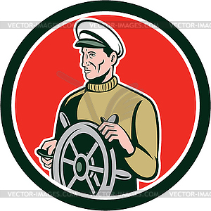 Fisherman Sea Captain Wheel Circle Retro - vector clip art