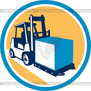 Forklift Truck Box Circle Retro - vector image