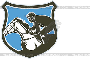 Jockey Horse Racing Side Shield Retro - vector image