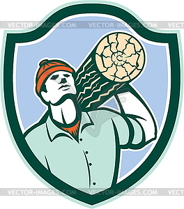 Logger Forester Carry Log Shield Retro - royalty-free vector image
