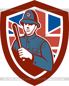 British Bobby Policeman Truncheon Flag Shield Retro - vector clip art