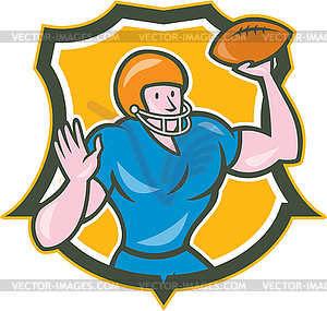 American Football QB Throwing Shield Retro - vector clip art