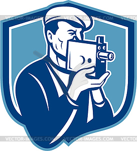 Cameraman Vintage Video Camera Shield Retro - vector image
