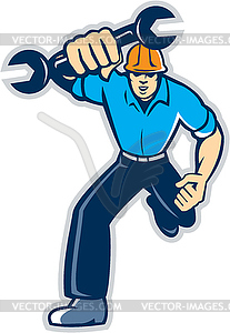 Mechanic Spanner Wrench Running Retro - vector image