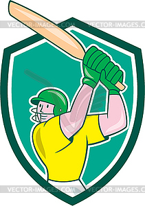 Cricket Player Batsman Batting Shield Cartoon - vector clip art