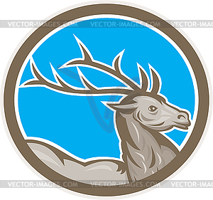 Deer Stag Buck Head Circle Retro - vector image