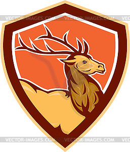 Deer Stag Buck Head Shield Retro - vector clipart
