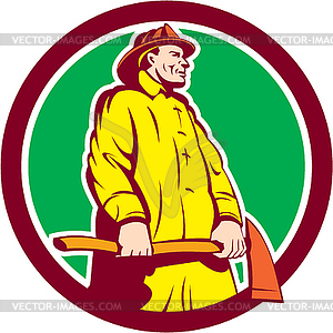 Fireman Firefighter Standing Axe Circle Retro - vector clipart