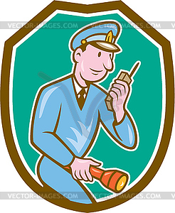 Policeman Torch Radio Shield Cartoon - vector clip art