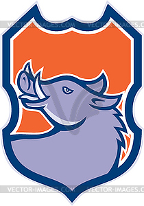 Razorback Head Looking Up Shield Retro - vector clipart