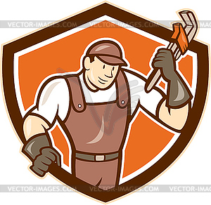 Plumber Monkey Wrench Shield Cartoon - vector clipart