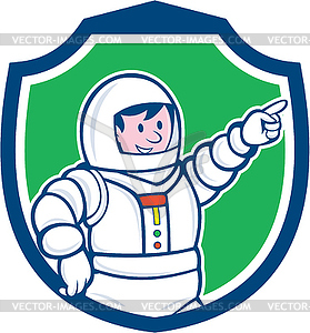 Astronaut Pointing Front Shield Cartoon - vector clipart / vector image