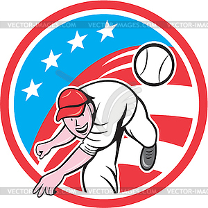 Baseball Pitcher Outfielder Throwing Ball Circle - vector image
