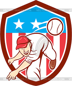 Baseball Pitcher Outfielder Throwing Ball Shield - vector clipart