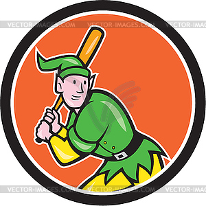 Elf Baseball Player Batting Circle Cartoon - vector image