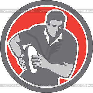 Rugby Player Running Ball Circle Retro - color vector clipart