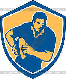 Rugby Player Running Ball Shield Retro - vector clip art