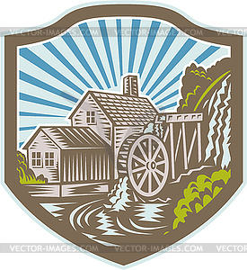 Watermill House Shield Retro - vector clip art