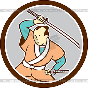 Samurai Warrior Katana Sword Circle Cartoon - royalty-free vector clipart