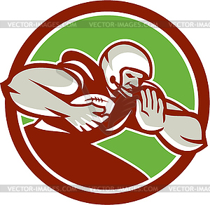 American Football Player Rushing Fending Circle - vector clipart