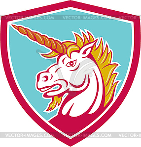 Angry Unicorn Head Shield Cartoon - vector image