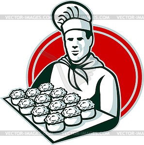 Baker Serving Tray of Pork Meat Pies Retro - vector clip art