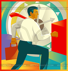 Businessman Officer Worker Clock Retro - vector clipart / vector image