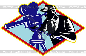 Cameraman Movie Director Filming Vintage Camera - vector clip art