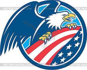 American Bald Eagle Clutching USA Flag Circle Retro - vector image