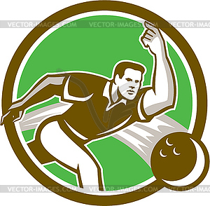 Bowler Throwing Bowling Ball Circle Retro - vector clip art