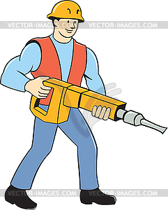 Construction Worker Holding Jackhammer Cartoon - vector clip art